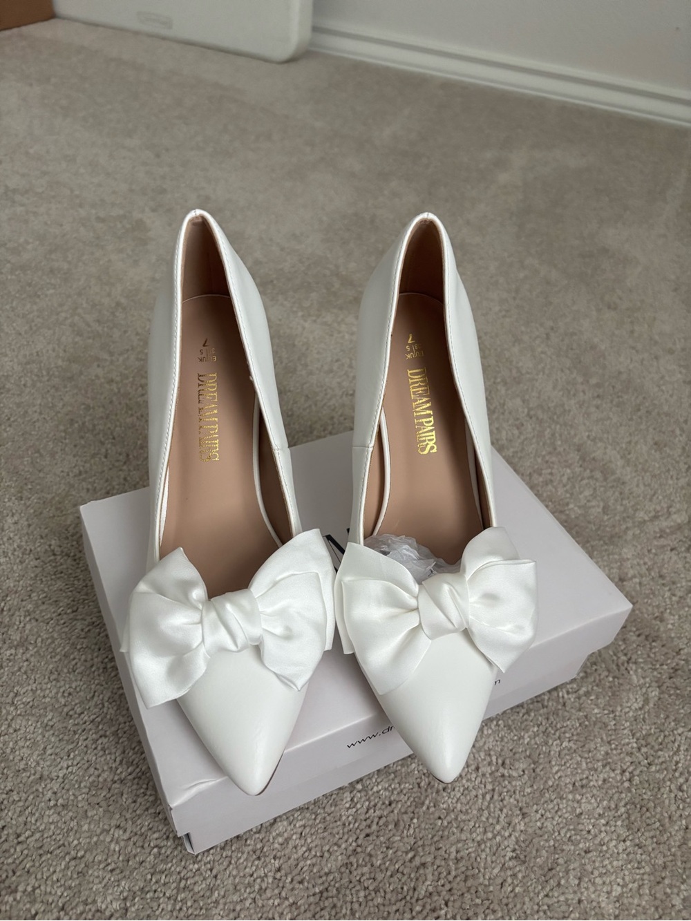 White Satin Bow heels